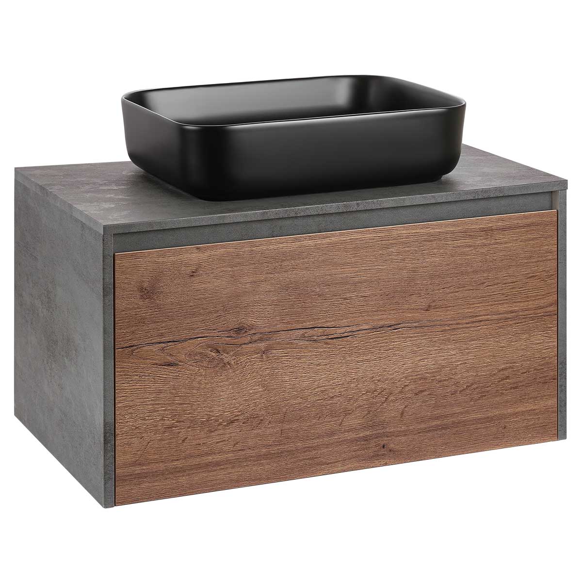 База под накладную раковину Mesa 800 подвесная, 1 выкатной/1 скрытый ящик soft close, T.Oak + Beton - Gidratop.ru изображение