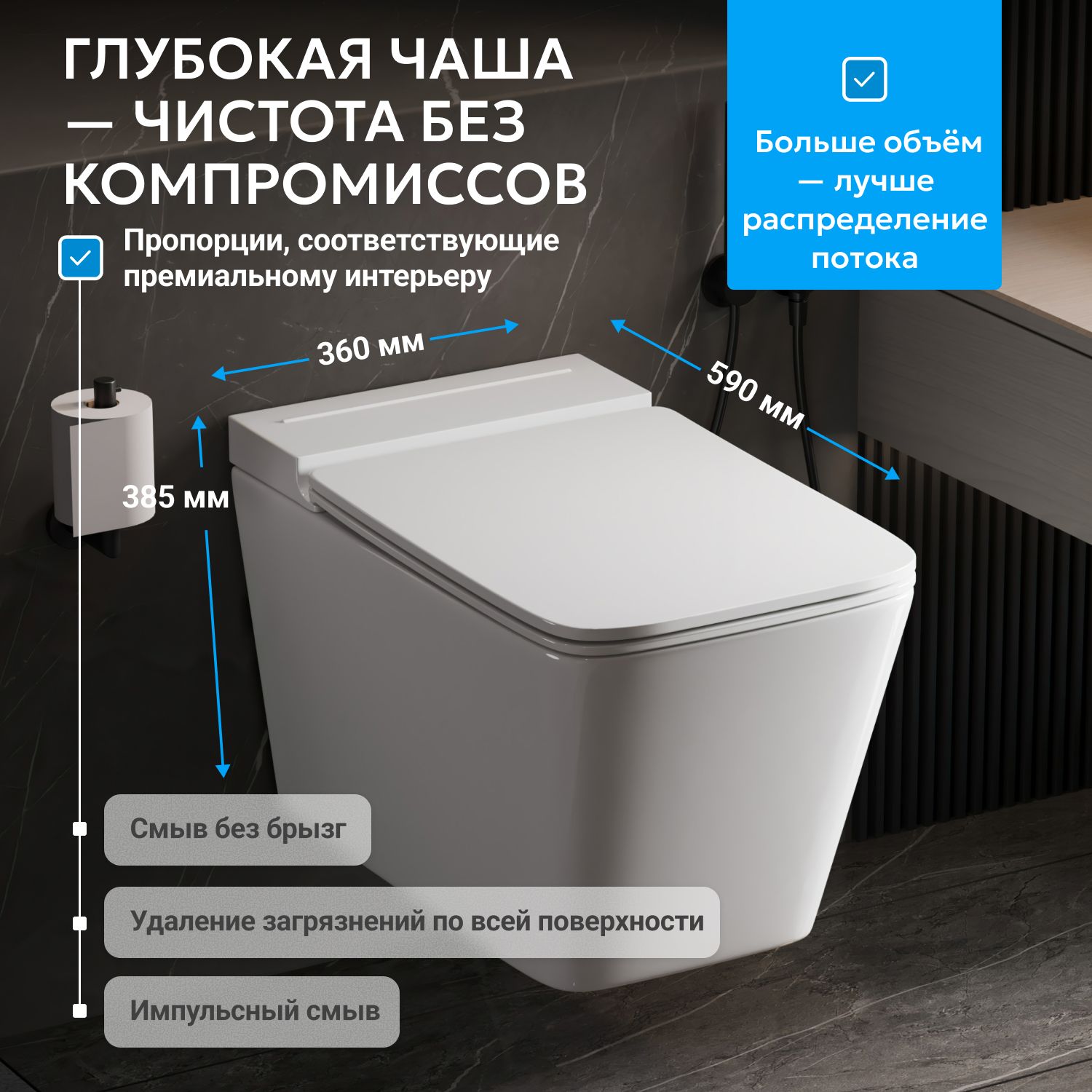 Унитаз ABBER Rechteck AC1202P подвесной белый с импульсным смывом - Gidratop.ru изображение