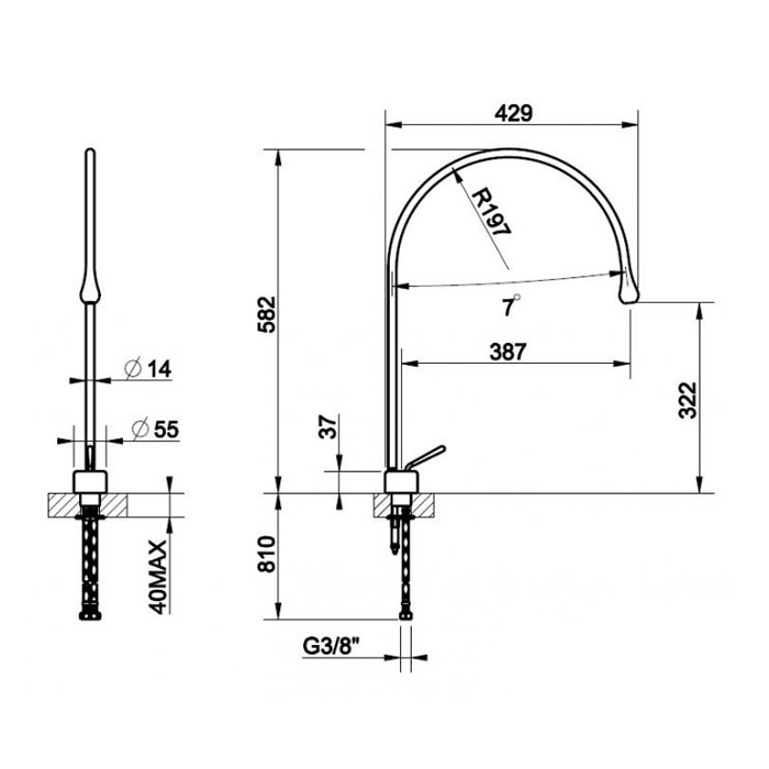 Gessi Goccia смеситель для раковины на 1 отверстие, излив 387мм R=197, цвет: черный - Gidratop.ru изображение