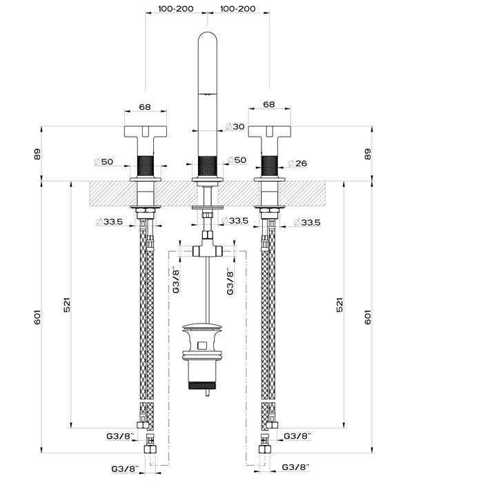 GESSI INCISO смеситель для раковины на 3 отверстия с донным клапаном, излив 160мм, h=240мм, цвет: nero XL - Gidratop.ru изображение