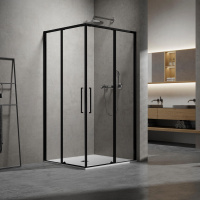 Душевой уголок Slim 8mm VSS-6SL900CLB, 900*900, черный, стекло прозрачное - Gidratop.ru изображение