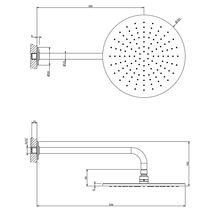 GESSI INCISO верхний душ настенная, шарнирная на 1/2,  Oslash;300мм, цвет Warm Bronze Br. PVD - Gidratop.ru изображение