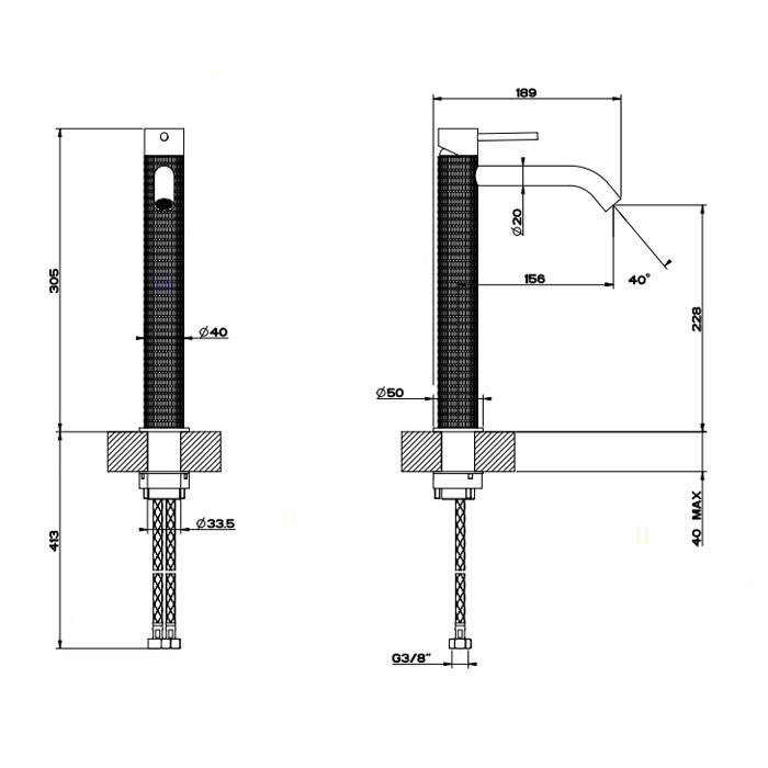 GESSI 316 смеситель для раковины на 1 отверстие, высокий h=305мм, без донног клапана, излив 156мм, цвет: steel brushed - Gidratop.ru изображение