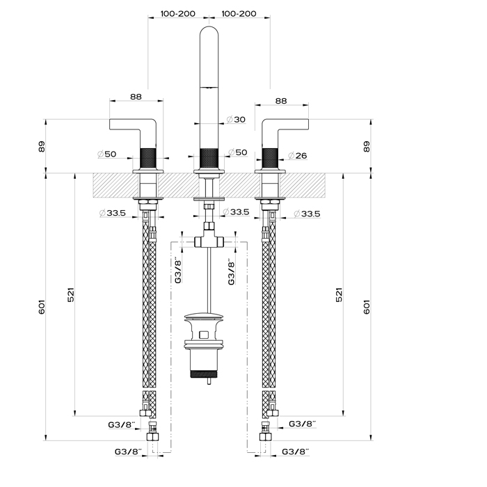 GESSI INCISO смеситель для раковины на 3 отверстия с донным клапаном, излив 160мм, h=240мм Цвет: finox - Gidratop.ru изображение