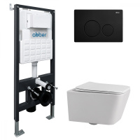 Комплект подвесной унитаз ABBER Rechteck AC1201 белый с инсталляцией AC0105 и кнопкой AC0121MB черный матовый - Gidratop.ru изображение
