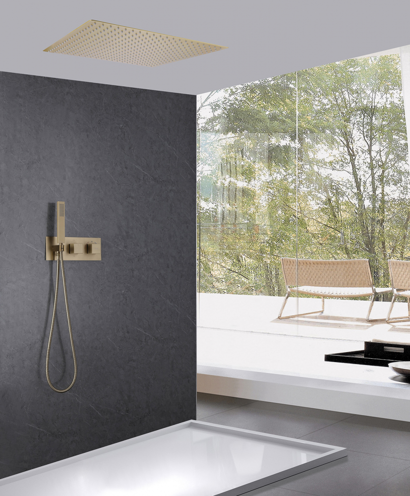 Душевая система ABBER Daheim AF8255G скрытого монтажа без излива, термостат, золото матовое - Gidratop.ru изображение