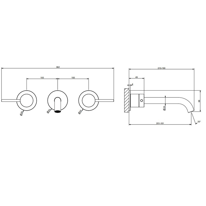 GESSI 316 встраиваемый смеситель с изливом 200-180мм (внешние части), цвет:Black XL - Gidratop.ru изображение