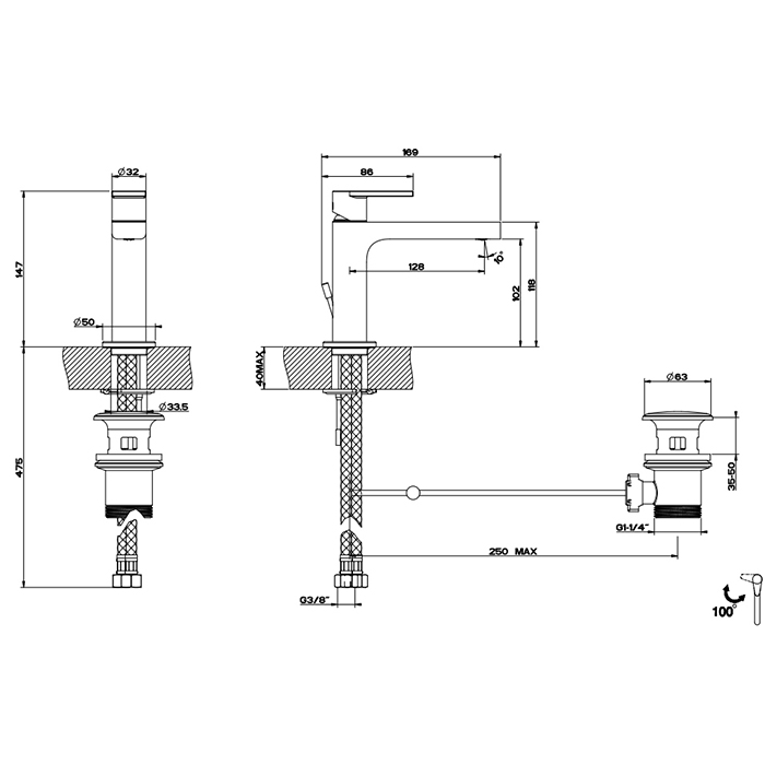 Gessi Emporio Via manzoni смеситель для раковины с донным клапаном и соединительными шлангами, цвет: Finox Brushed Nickel - Gidratop.ru изображение