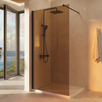 Душевая перегородка Walk-In VSW-1H900GSB, 900*2000, черный матовый, стекло янтарь - Gidratop.ru изображение