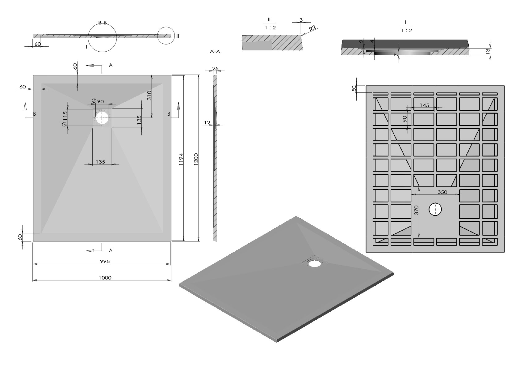 Поддон для душа из искусственного камня VST-4SR1012A,1200*1000*25, антрацит - Gidratop.ru изображение