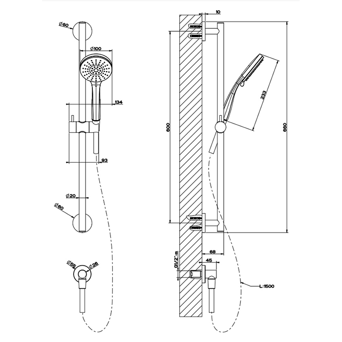 Gessi Emporio shower штанга в комплекте с душевой лейкой на 3 позиции, шланг 1,50 м и вывод воды, цвет: Chrome - Gidratop.ru изображение