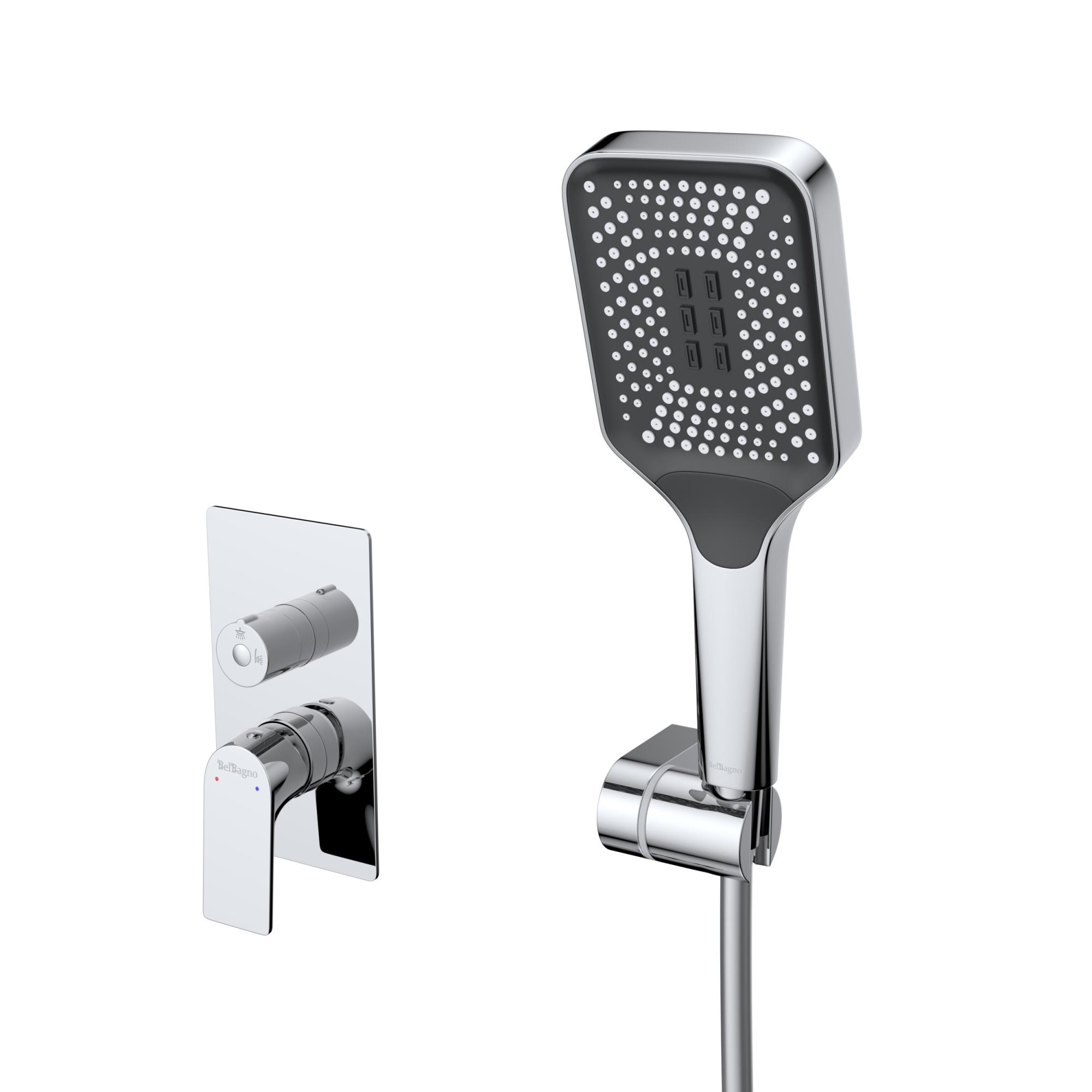 DUE Душевой комплект встраиваемый с изливом (смеситель встраиваемый, верхний душ, ручной душ со шлангом, штуцер с держателем), хром DUE-VDSET-CRM - Gidratop.ru изображение