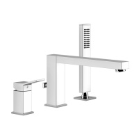Gessi Rettangolo K смеситель для ванны на 3 отверстия, с встроенным в излив переключателем и ручным душем, цвет: хром