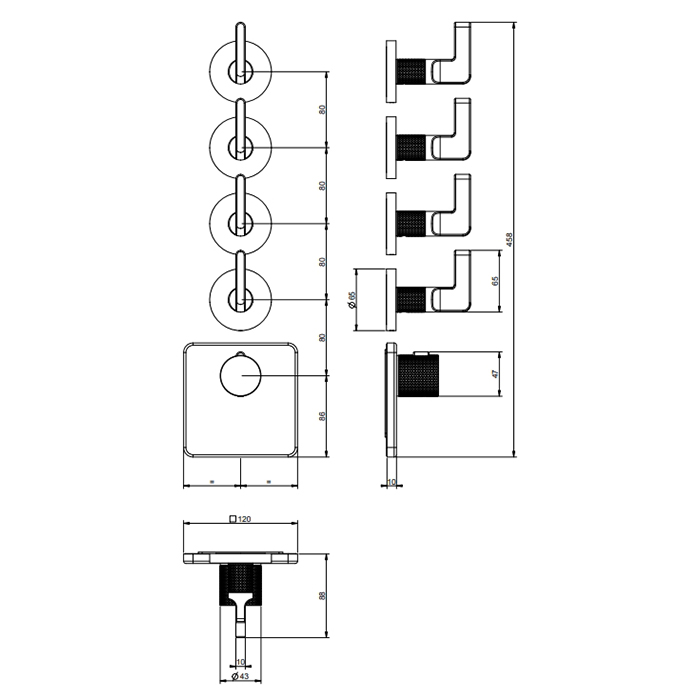 GESSI INCISO встраиваемый термостатический смеситель на 4 источника, резьба 3/4 (внешние части), цвет: хром - Gidratop.ru изображение
