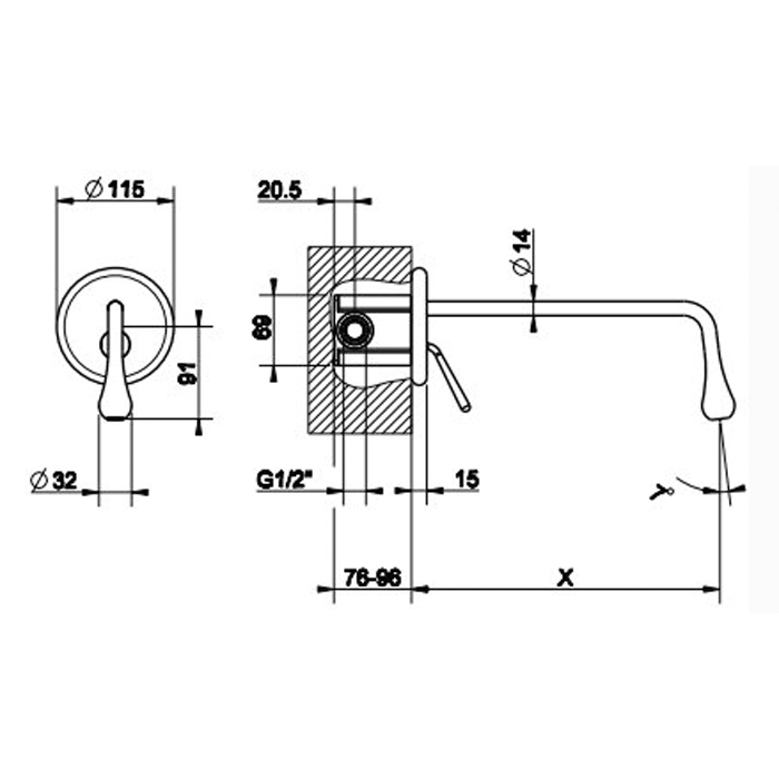 Gessi Goccia встраиваемый однорычажный смеситель для раковины с инд.длиной излива (70-300мм)(внешние части), цвет: черный - Gidratop.ru изображение
