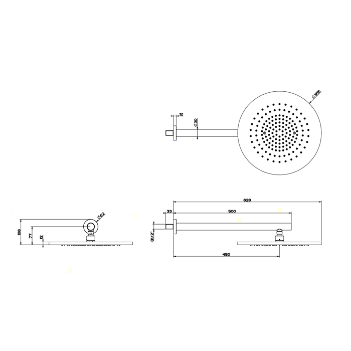 GESSI 316 верхний душ шарнирная для настенного крепления на 1/2, Oslash;350мм, цвет: steel brushed - Gidratop.ru изображение