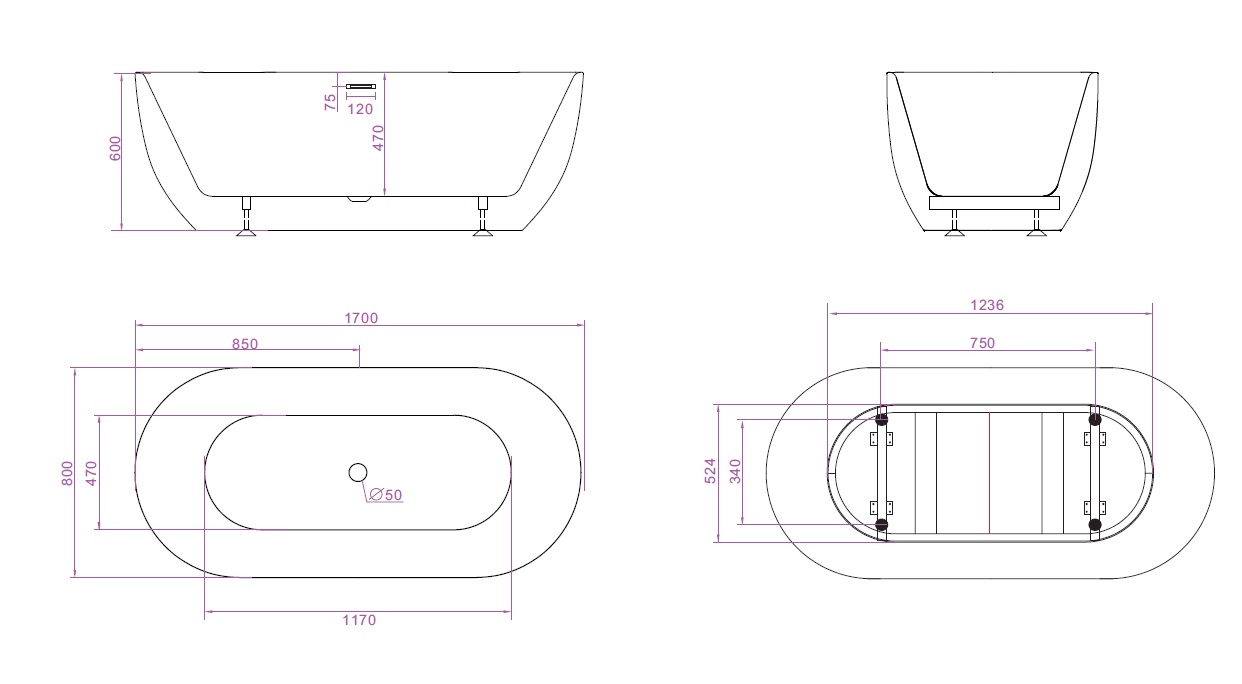 Акриловая ванна BELBAGNO BB70-1700-800-W/NM Белый Глянец внутри, черный матовый снаружи - Gidratop.ru изображение