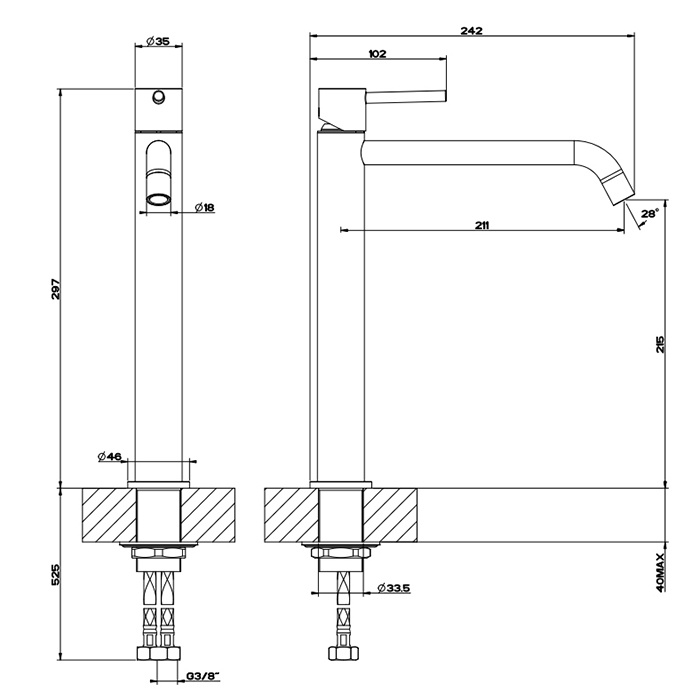 Gessi Emporio Via tortona смеситель для раковины высокий с длинным изливом, без донного клапана, цвет: Chrome - Gidratop.ru изображение