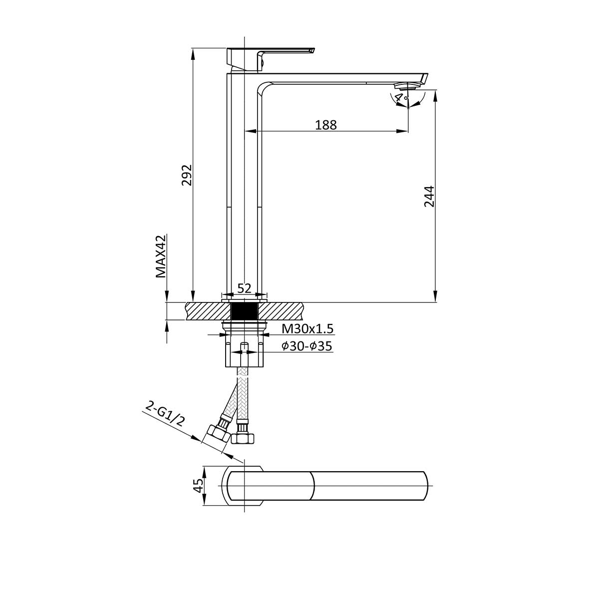 Смеситель для накладной раковины Next VBF-1N2MB однорычажный, черный - Gidratop.ru изображение