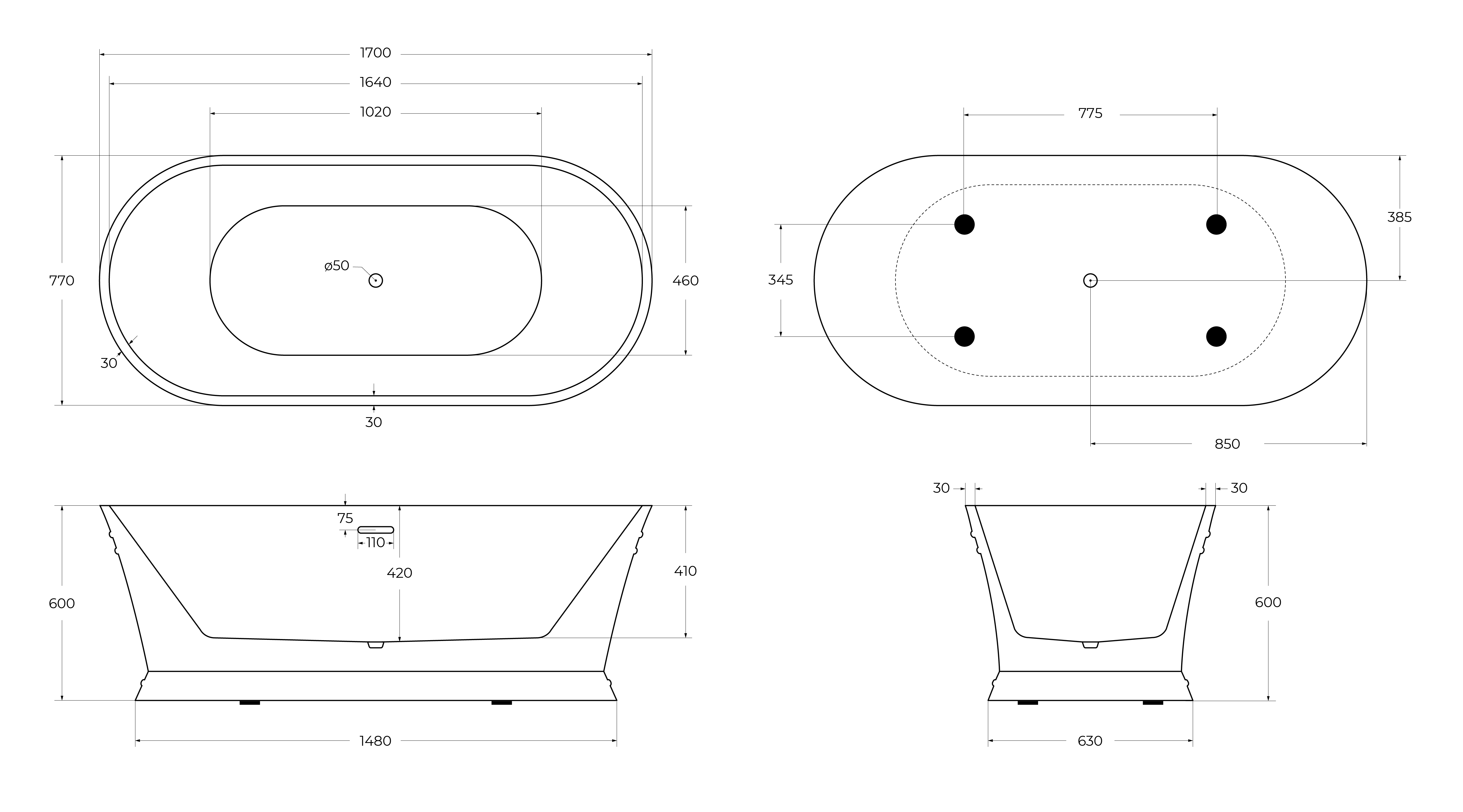 Акриловая ванна BELBAGNO BB402-1700-790 - Gidratop.ru изображение