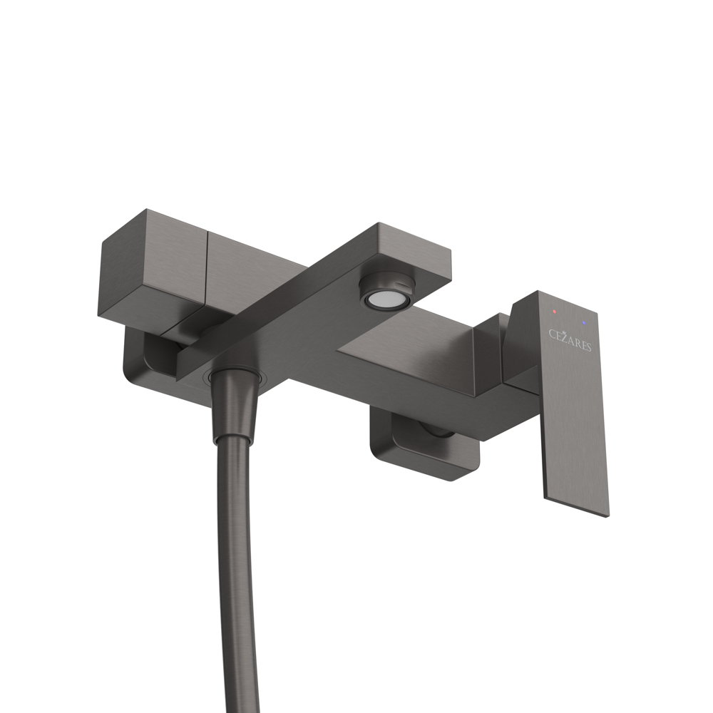 SLIDER-VD-GM Смеситель для ванны и душа однорычажный в комплекте с ручным душем, шлангом и держателем, оружейная сталь - Gidratop.ru изображение