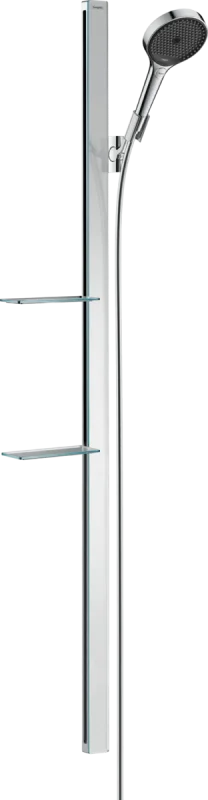 Душевой набор Hansgrohe Rainfinity 130 3jet 27674000 Unica'1500 Casetta EcoSmart, корпус хром, лицевая часть черная, 3 режима струи - Gidratop.ru изображение