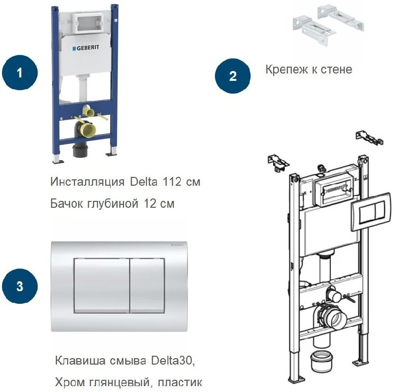 Инсталляция Geberit Duofix Delta для унитаза крепежом и с кнопкой Delta 30 хром, 458.163.21.1 - Gidratop.ru изображение