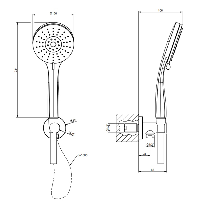 Gessi Emporio shower душевой комплект: вывод воды, держатель, шланг 1,50 м и  3-позиционная душевая лейка с защитой от изв. налёта, цвет: Chro - Gidratop.ru изображение