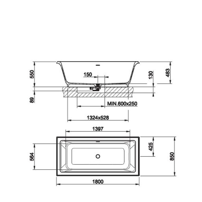 Gessi Eleganza ванна отдельностоящая 180х85см, со сливом-переливом, цвет: матовый белый - Gidratop.ru изображение