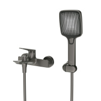 LINER-VD-GM Смеситель для ванны и душа однорычажный  в комплекте с ручным душем, шлангом и держателем, исполнение оружейная сталь - Gidratop.ru изображение