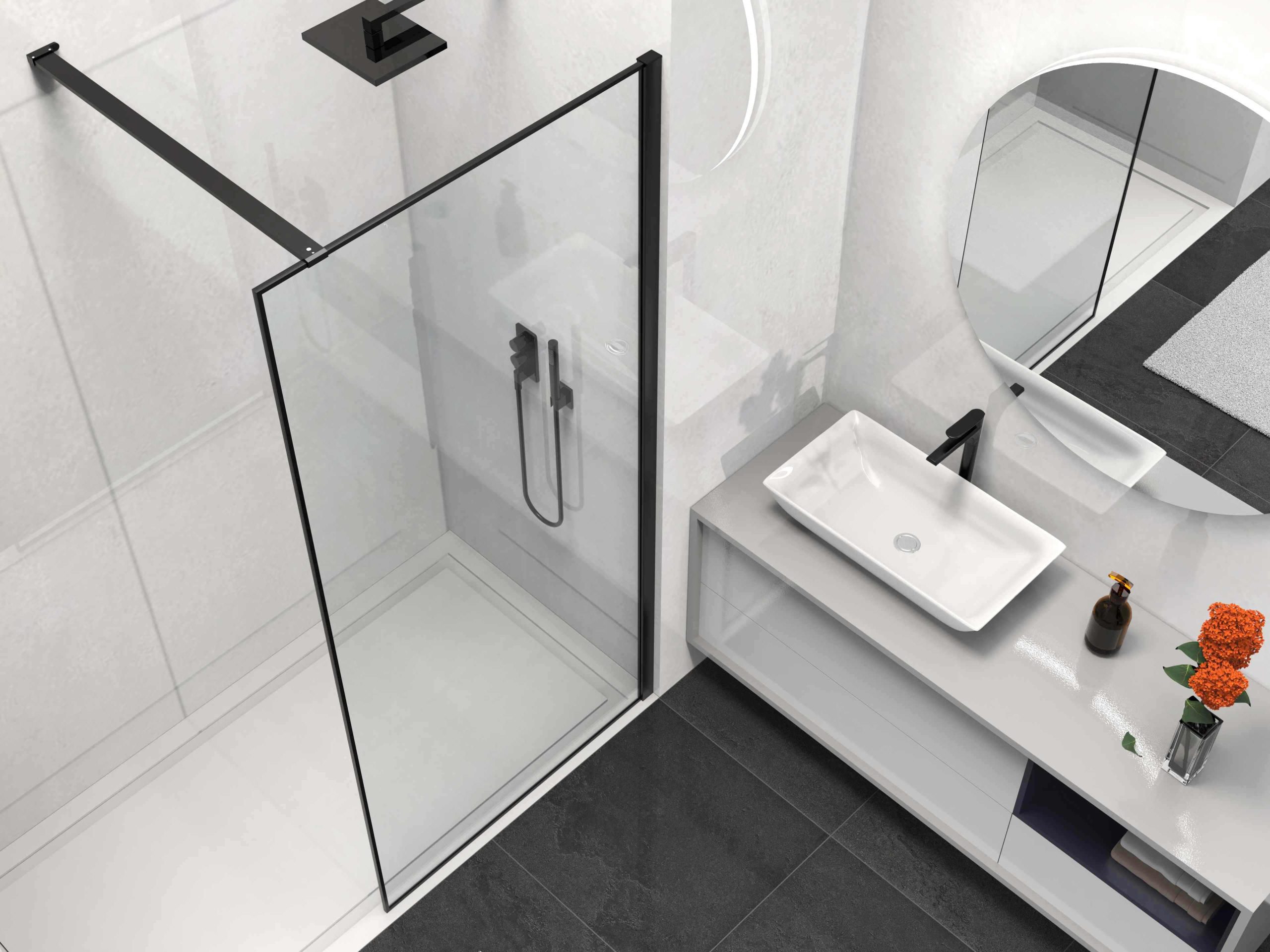 Душевая перегородка Walk-In VSW-1HS800CLB, 800*2000,черный матовый, стекло прозрачное - Gidratop.ru изображение