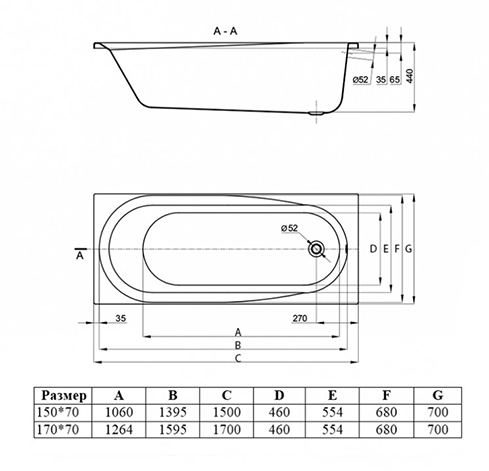 Ванна акриловая Vincea VBT-2B150-FR с каркасом 1500*700*480, пристенная, цвет белый - Gidratop.ru изображение