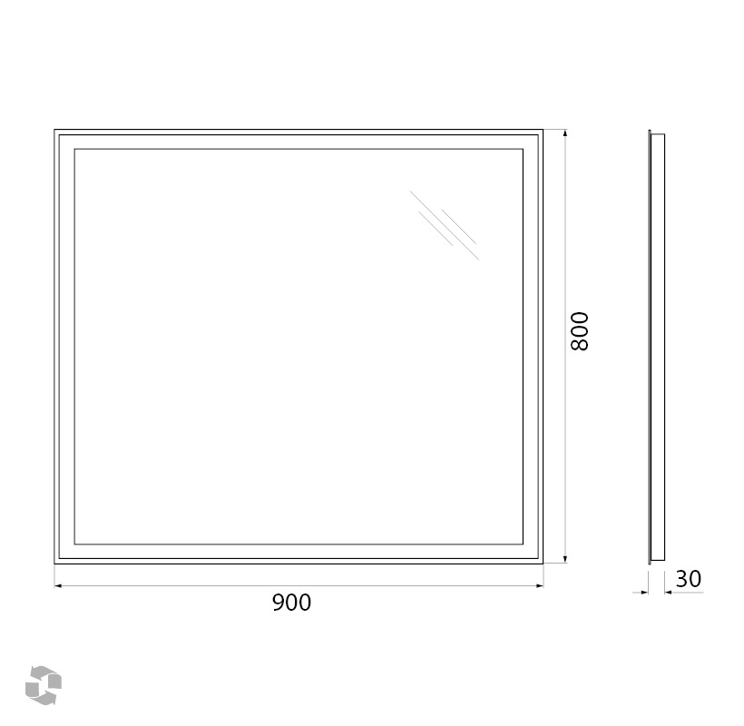 Зеркало с встроенным светильником и кнопочным выключателем SPC-GRT-900-800-LED-BTN, 12W, 220-240V, 900x30x800 - Gidratop.ru изображение