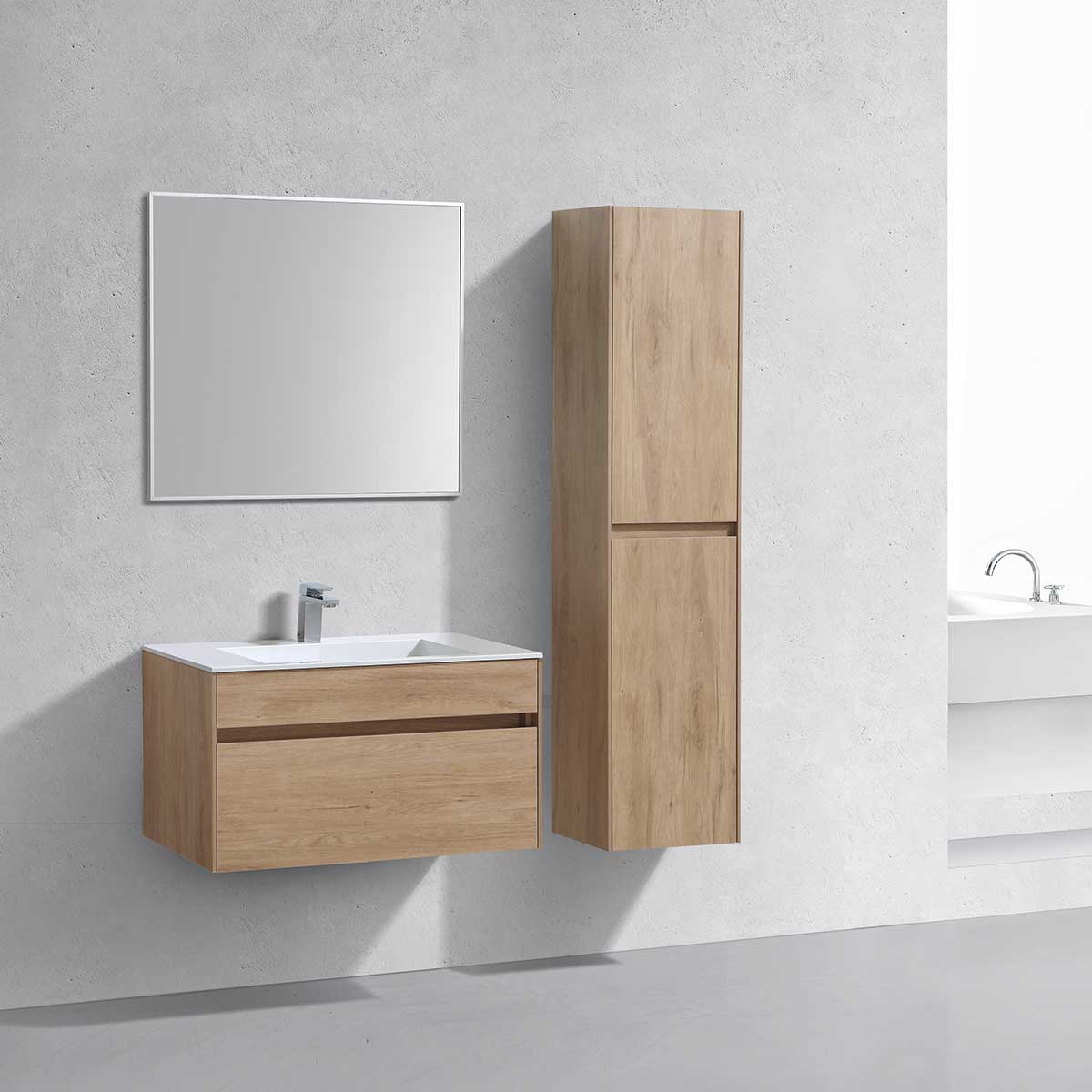 База под раковину Chiara 800 подвесная, 1 выкатной ящик soft-close, N.Oak - Gidratop.ru изображение