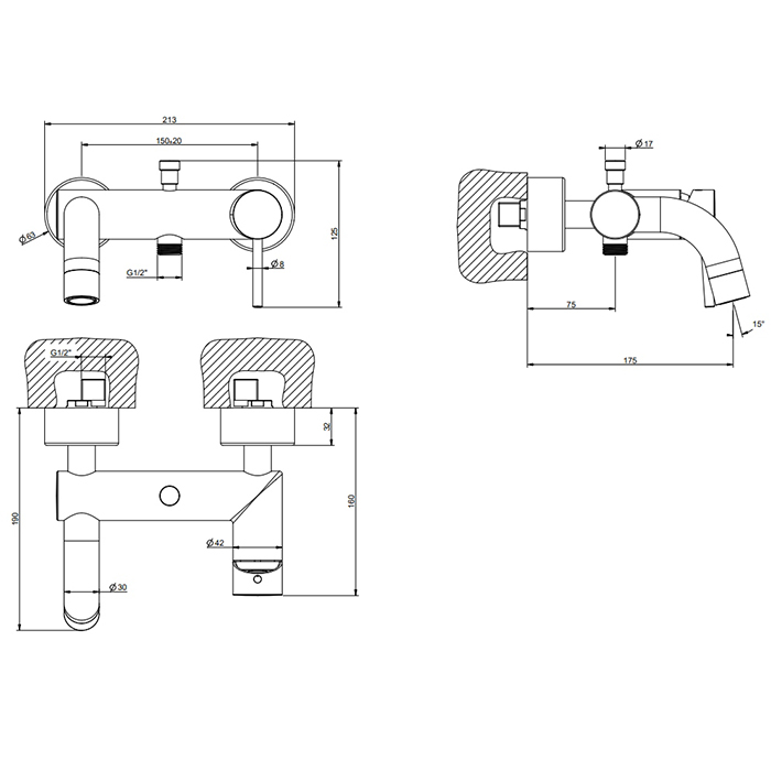 Gessi Emporio Via tortona смеситель наружный для ванны с автоматическим переключателем ванна-душ, цвет: Black XL - Gidratop.ru изображение