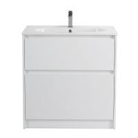 KRAFT База под раковину напольная с фрезерованными ручками по всей длине фасада с двумя выкатными ящиками, Bianco Opaco, 800x460x840, KRAFT-800-2C-PIA-BO - Gidratop.ru изображение