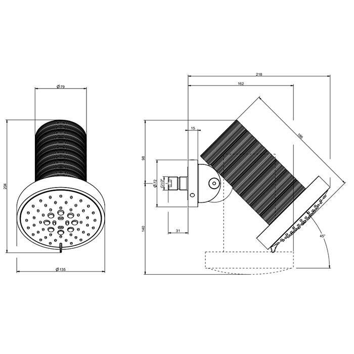 GESSI 316 TRAME верхний душ Oslash;135 мм., с настенным креплением, 3 режима, цвет Steel Brushed - Gidratop.ru изображение