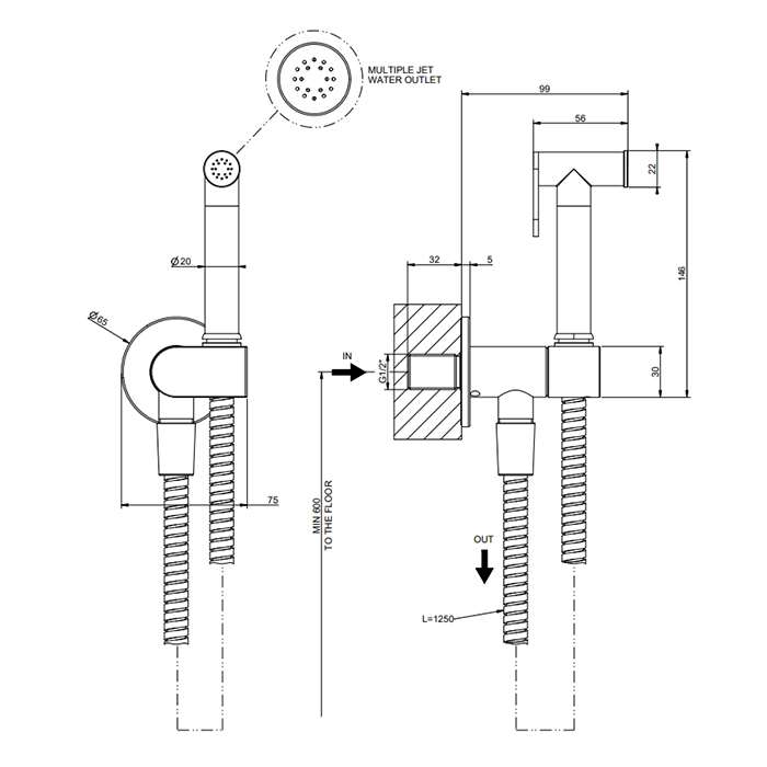 Gessi гигиенический душ, шланг 1250 мм, цвет Finox Brushed Nickel - Gidratop.ru изображение