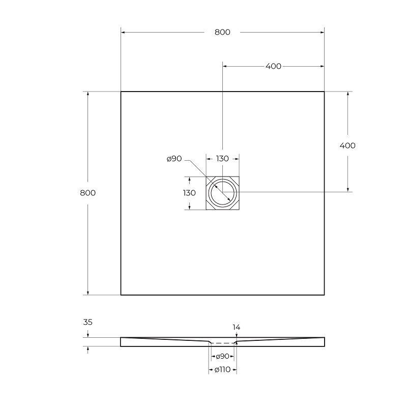 Душевой поддон из искусственного мрамора в комплекте с сифоном BelBagno UNO TRAY-MR-UNO-A-80-35-W-CR - Gidratop.ru изображение