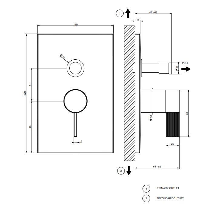 GESSI  INVERSO RIGATO внешняя часть настенного смесителя на 2 выхода с перекл ванна/душ, цвет: Copper Brushed PVD - Gidratop.ru изображение