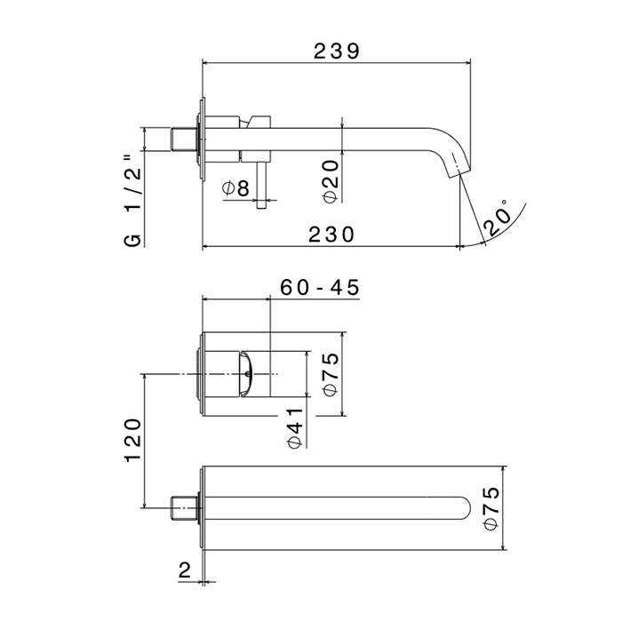 Newform X-STEEL 316 Смеситель для раковины настенный, без донного клапана, излив 239мм, наружная часть, (для 27852) цвет: PVD Brushed gun metal - Gidratop.ru изображение
