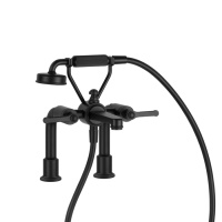 GESSI VENTI20 смеситель для установки на борт ванны на 2 отверстия, двухвентильный, с ручным душем и шлангом 1500 мм., цвет черный матовый - Gidratop.ru изображение