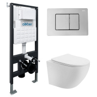 Комплект подвесной унитаз ABBER Bequem AC1100T белый с инсталляцией AC0105 и кнопкой AC0120 хром - Gidratop.ru изображение