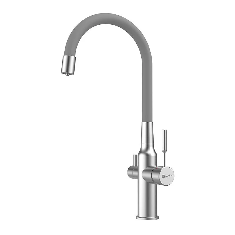Смеситель для кухонной мойки Lemark Expert LM5083S-Gray, с подключением к фильтру с питьевой водой, сталь/серый - Gidratop.ru изображение