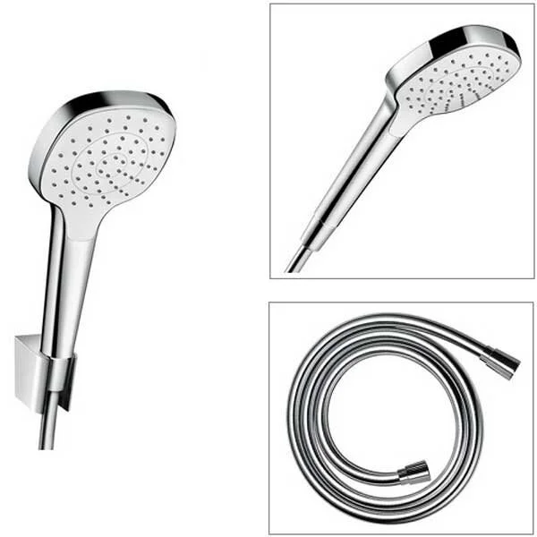 Душевой гарнитур Hansgrohe Croma Select E 1jet Port, диск лейки 11 см, шланг 125 см, 26424400, корпус хром, лицевая часть белая, 3 режима струи - Gidratop.ru изображение