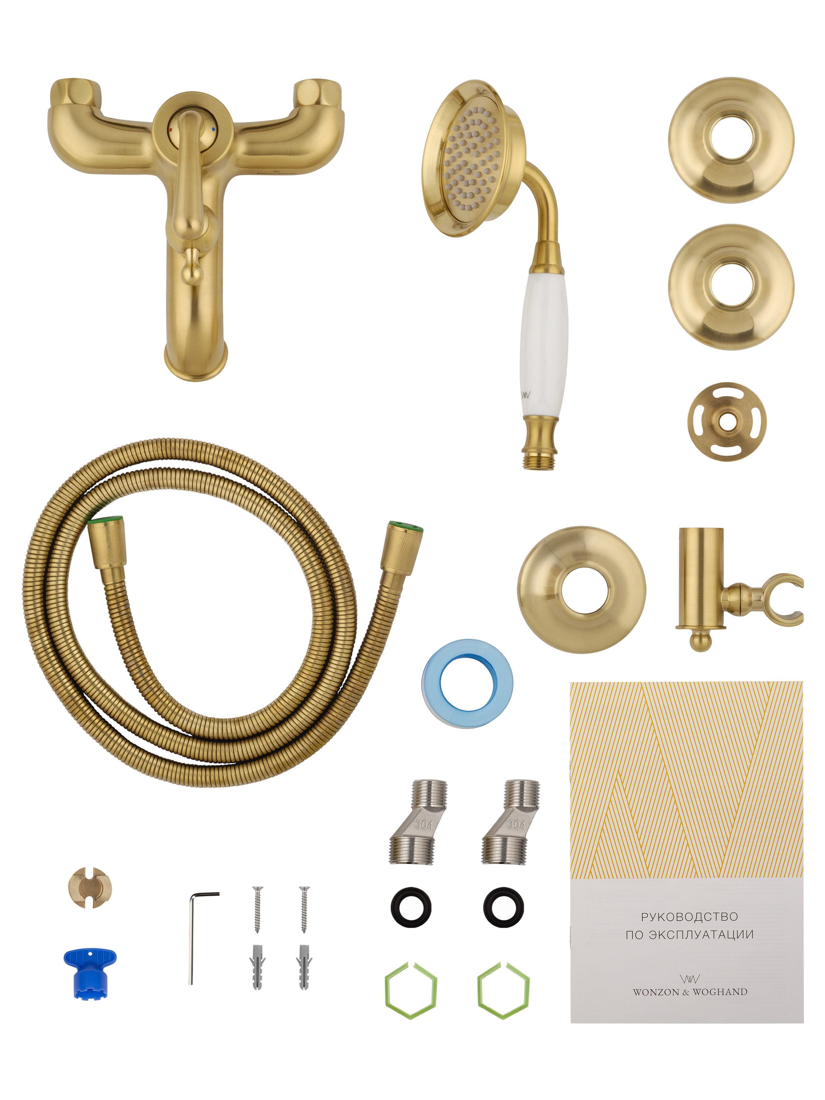 Смеситель для ванны с душем WONZON & WOGHAND STEAM, Брашированное золото (WW-88639008-BG) - Gidratop.ru изображение
