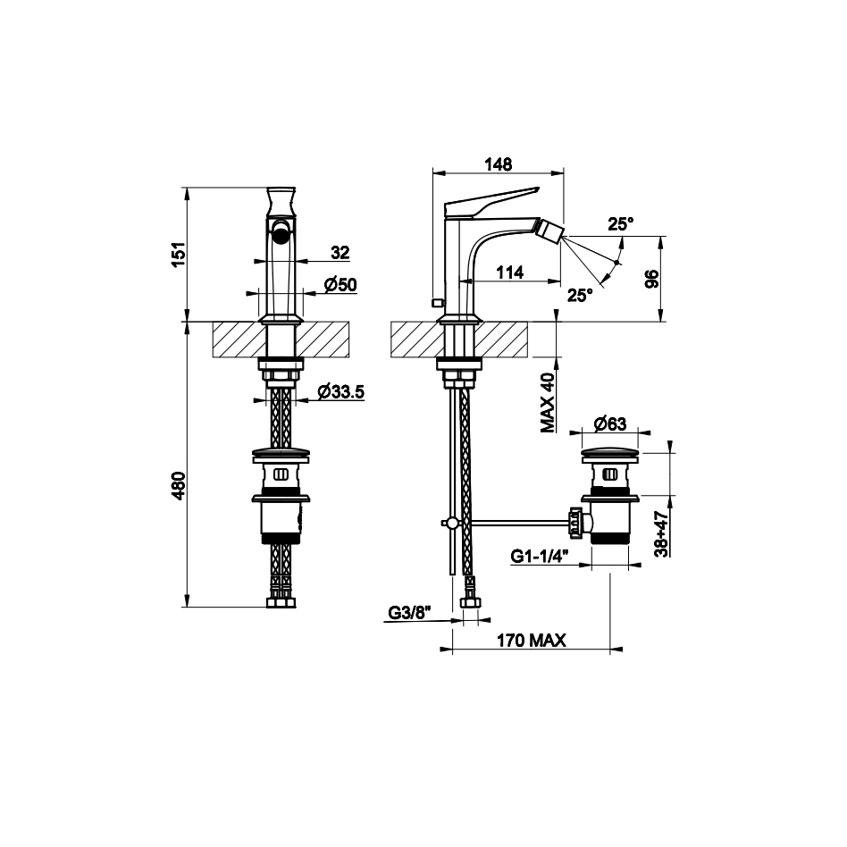 GESSI  VENTAGLIO смеситель для биде с донным клапаном и соединительными шлангами, цвет: Matte Black - Gidratop.ru изображение