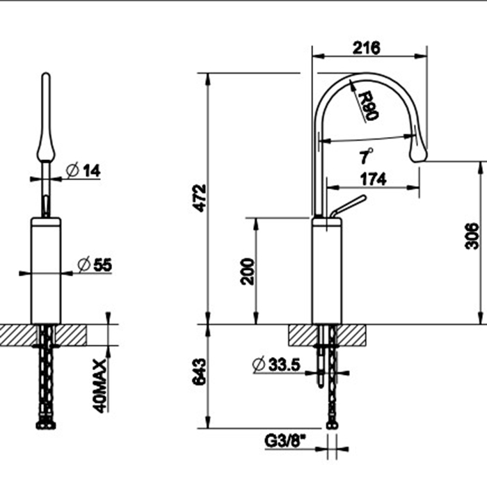 Gessi Goccia смеситель для раковины на 1 отверстие, высокий, излив 174мм R=90, цвет: черный - Gidratop.ru изображение