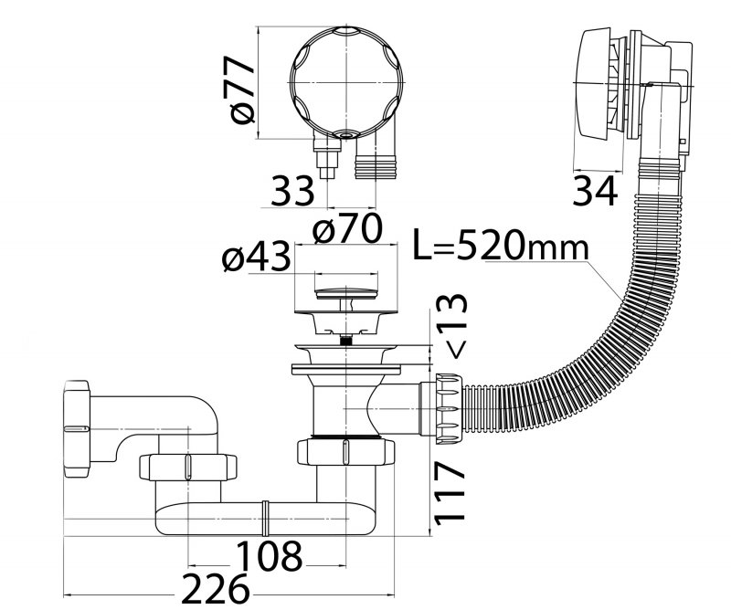 Слив-перелив полуавтомат для акриловой ванны CEZARES CZR-STP1-01 - Gidratop.ru изображение