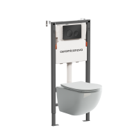 Комплект Подвесной унитаз FORMA Rimless + Система инсталляции Balance кнопка Circle, черный матовый